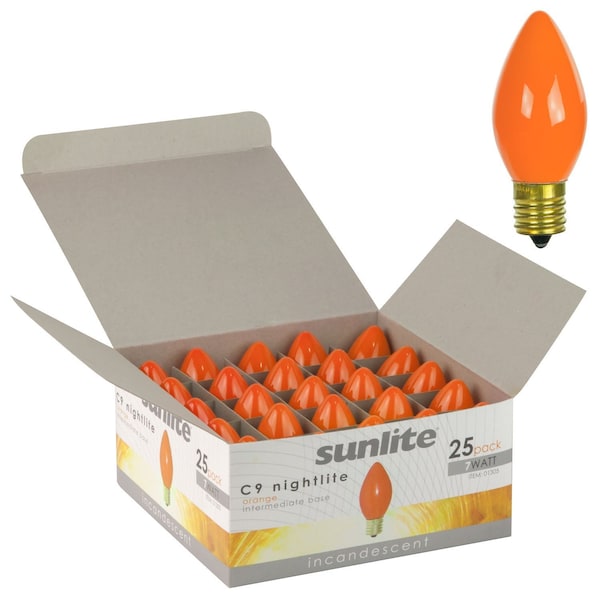 Sunlite 7C9/O Incandescent 7-Watt, Intermediate Based, C9 Night Light Colored Bulb, Orange, 25PK 01305-SU - main